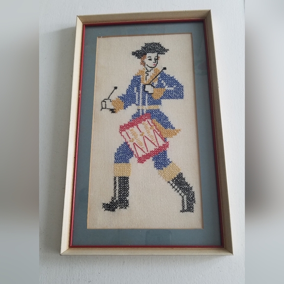 Vintage Framed with Glass Cross Stitch Drummer Minuteman 1776 - Picture 1 of 9